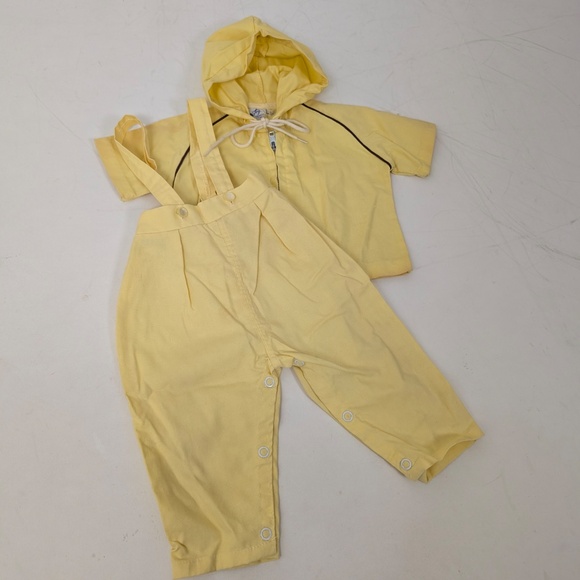Free with Purchase - 70's Yellow Overalls & Jacket Set Jumpsuit Matching 2 Piece - Picture 2 of 8